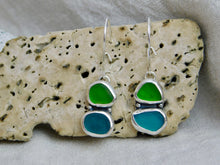 Load image into Gallery viewer, Double Green Sea Glass Sterling Silver Studs Dangles

