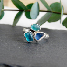 Load image into Gallery viewer, Triple Sea Glass Sterling Silver Cuff Ring
