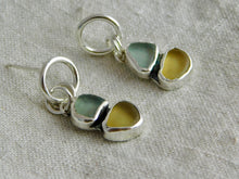 Load image into Gallery viewer, Aqua and Yellow Sea Glass Sterling Silver Stud Dangles

