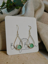 Load image into Gallery viewer, Aqua Sea Glass Pear Shaped Sterling Silver Dangles
