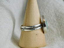 Load image into Gallery viewer, Emerald Aztec Stamped Sterling Silver Ring
