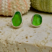 Load image into Gallery viewer, Light Green Sea Glass Sterling Silver Studs
