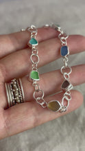 Load and play video in Gallery viewer, Rainbow Sea Glass Sterling Silver Hoop Link Bracelet
