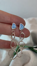 Load and play video in Gallery viewer, Cornflower Blue Sea Glass Sterling Silver Statement Stud Dangles
