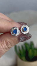 Load and play video in Gallery viewer, Mid Blue Sea Glass Hammered Sterling Silver Studs
