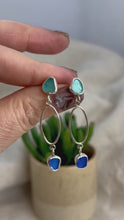 Load and play video in Gallery viewer, Two Blues Sea Glass Sterling Silver Stud Dangles
