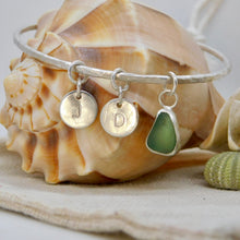 Load image into Gallery viewer, Made to Order Single Sterling Silver Bangle with Sea Glass and Silver Charm
