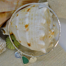 Load image into Gallery viewer, Made to Order Single Sterling Silver Bangle with Sea Glass and Silver Charm
