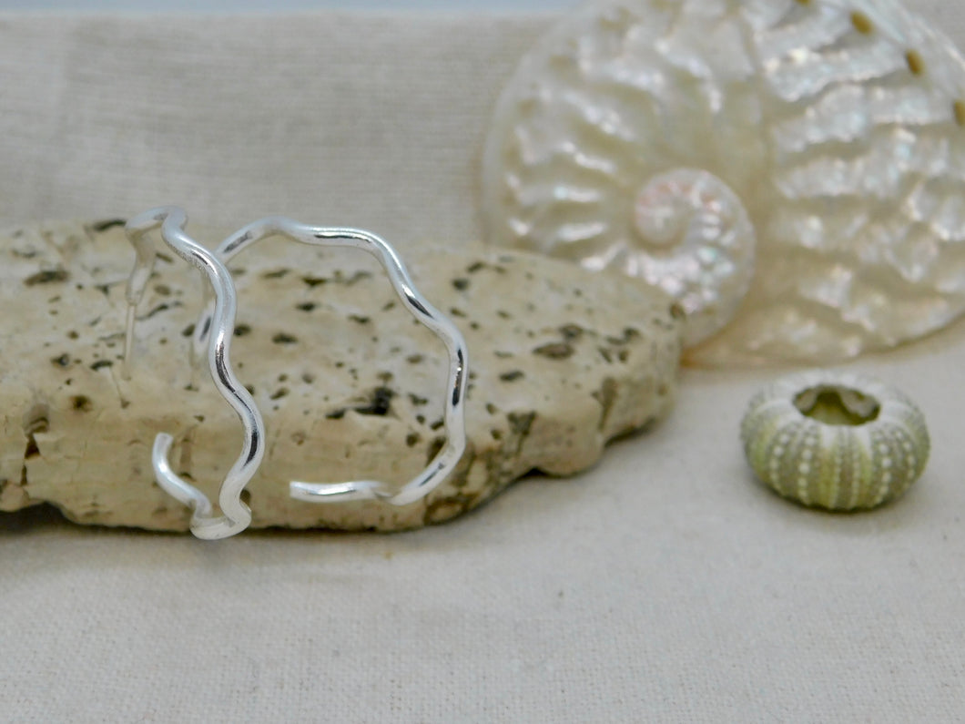 Wavy Sterling Silver Hoop Studs