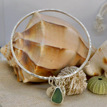 Load image into Gallery viewer, Made to Order Single Sterling Silver Bangle with Sea Glass and Silver Charm
