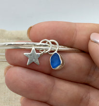 Load image into Gallery viewer, Made to Order Sea Glass Dangle and Star Charm Sterling Silver Bangle Duo
