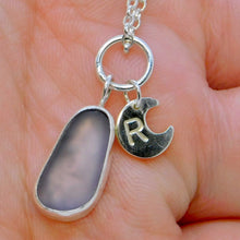 Load image into Gallery viewer, Made to Order Sea Glass And Sterling Silver Crescent Moon Personalised Pendant
