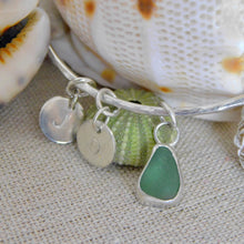 Load image into Gallery viewer, Made to Order Single Sterling Silver Bangle with Sea Glass and Silver Charm
