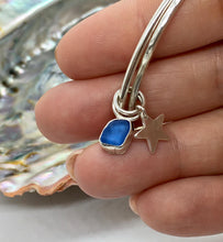 Load image into Gallery viewer, Made to Order Sea Glass Dangle and Star Charm Sterling Silver Bangle Duo
