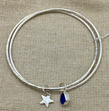 Load image into Gallery viewer, Made to Order Sea Glass Dangle and Star Charm Sterling Silver Bangle Duo
