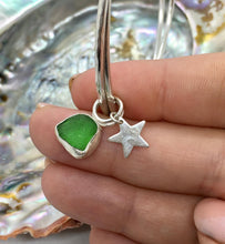 Load image into Gallery viewer, Made to Order Sea Glass Dangle and Star Charm Sterling Silver Bangle Duo
