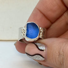 Load image into Gallery viewer, Made To Order Sea Glass Sea Foam Reticulated Sterling Silver Ring
