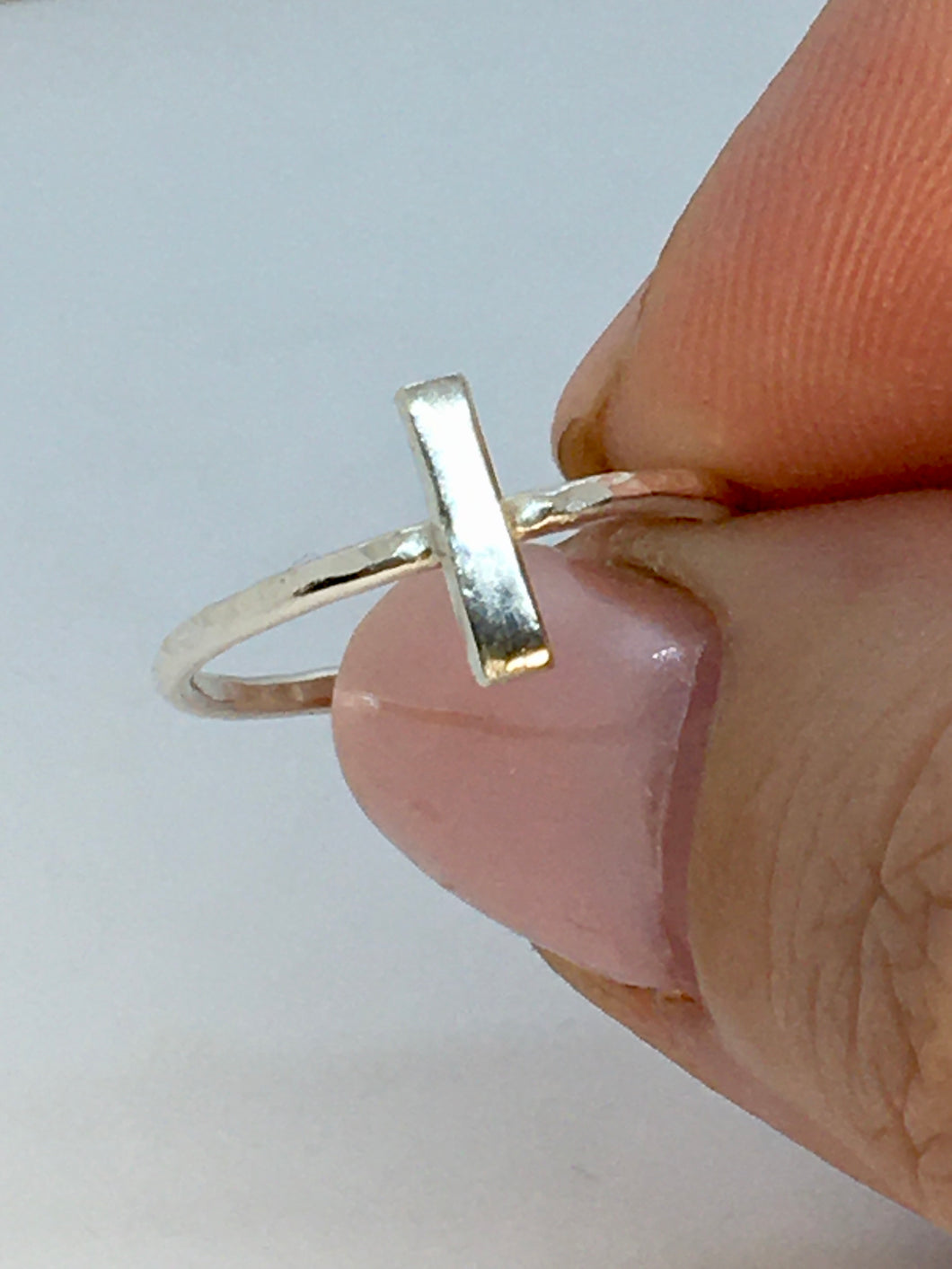 Rectangle Hammered Sterling Silver Stacking Ring