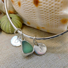 Load image into Gallery viewer, Made to Order Single Sterling Silver Bangle with Sea Glass and Silver Charm
